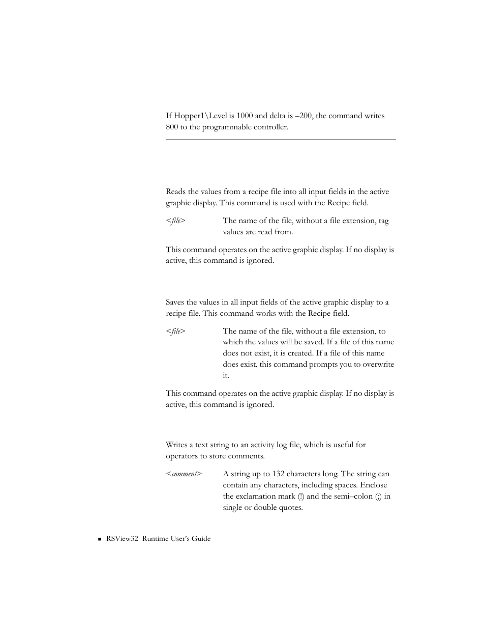 Reciperestore, Recipesave, Remark | Rockwell Automation RSView32 Runtime Users Guide User Manual | Page 73 / 89