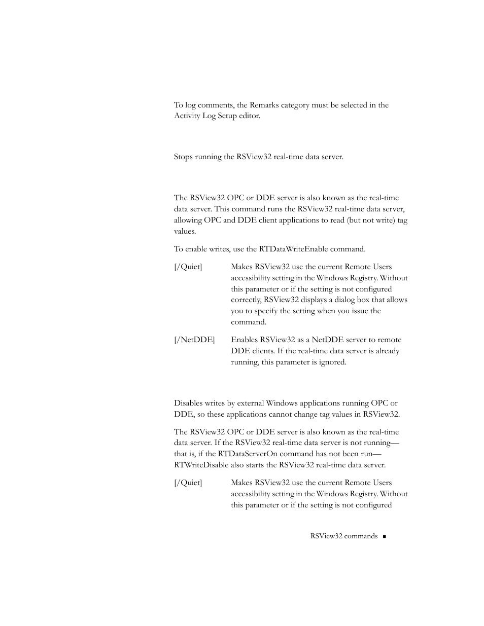 Rtdataserver off, Rtdataserveron, Rtdatawrite disable | Rockwell Automation RSView32 Runtime Users Guide User Manual | Page 74 / 89
