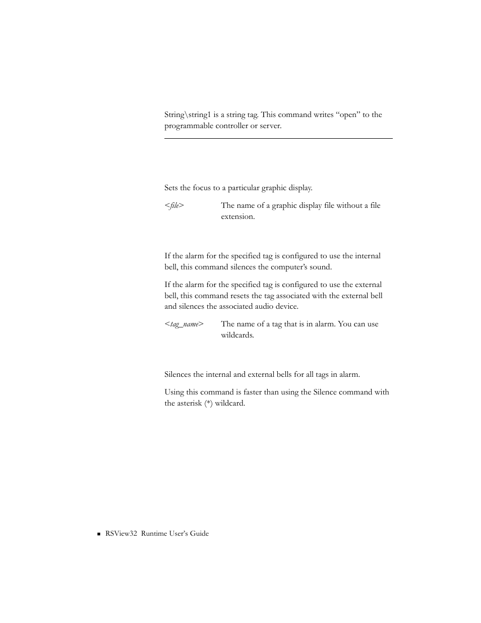 Setfocus, Silence, Silenceall | Rockwell Automation RSView32 Runtime Users Guide User Manual | Page 79 / 89