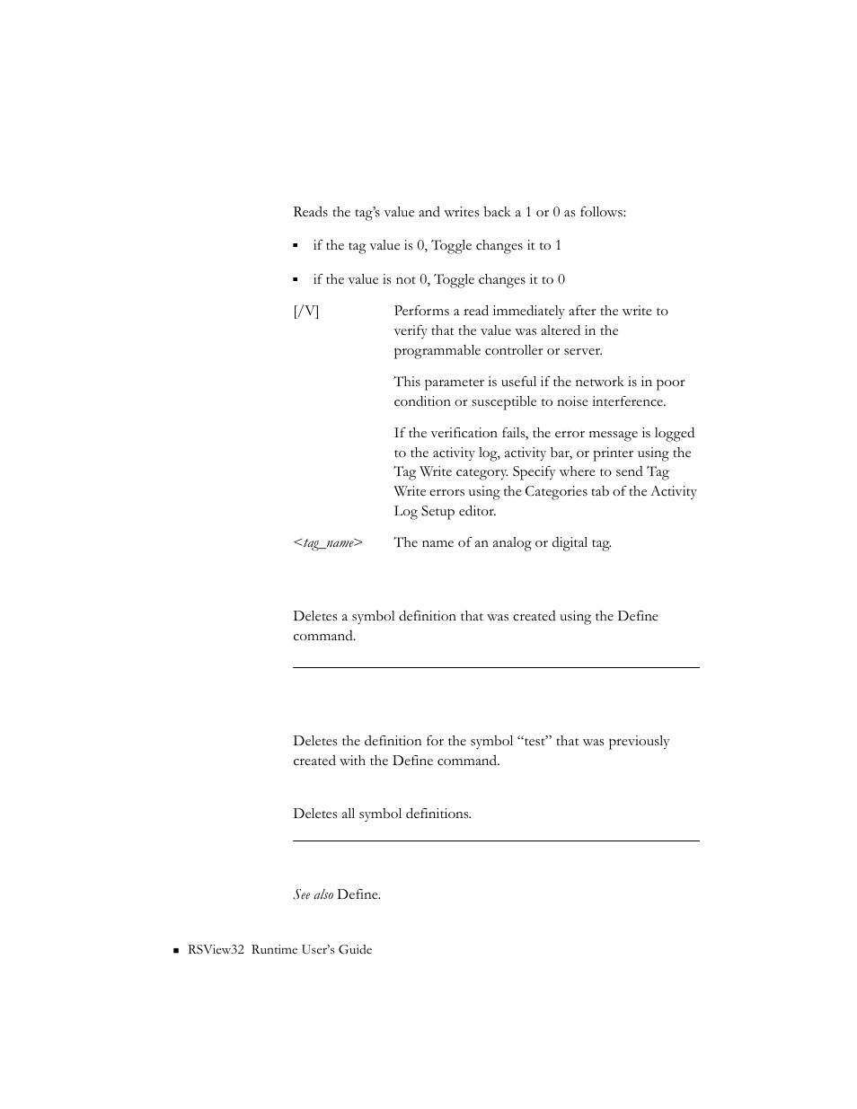 Toggle, Undefine | Rockwell Automation RSView32 Runtime Users Guide User Manual | Page 81 / 89