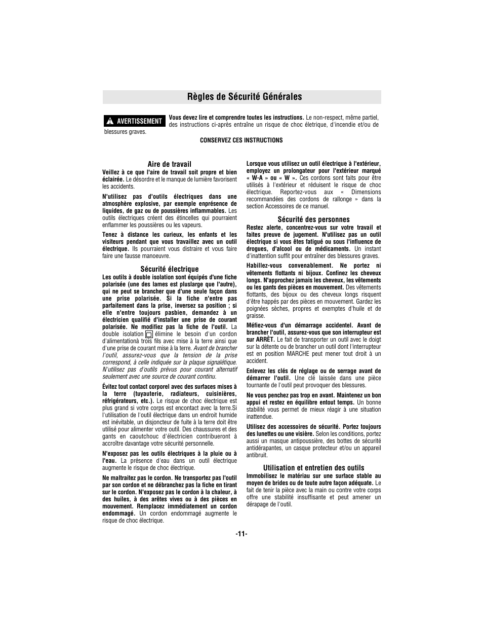 Règles de sécurité générales | Bosch 3365 User Manual | Page 11 / 32