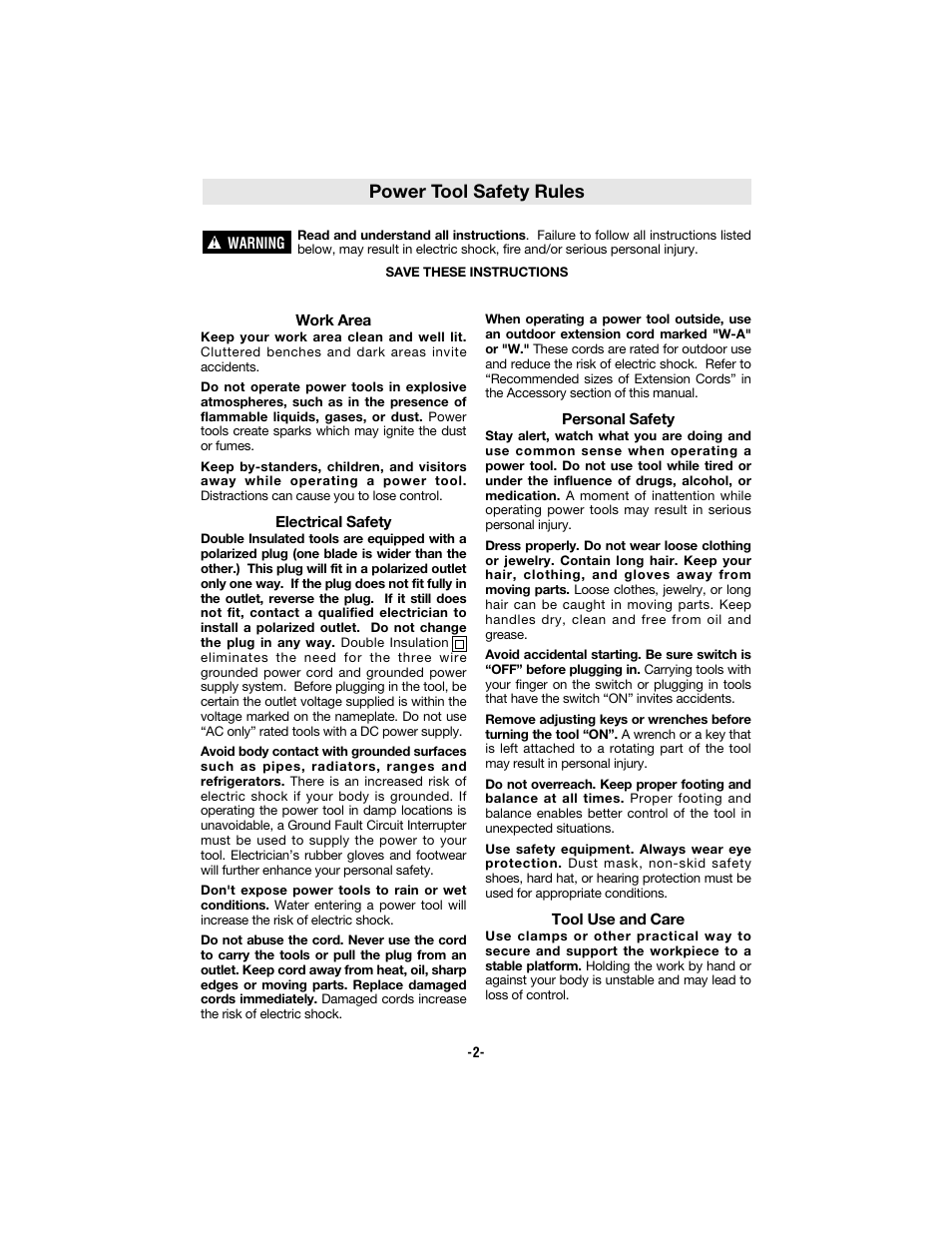 Power tool safety rules | Bosch 3365 User Manual | Page 2 / 32