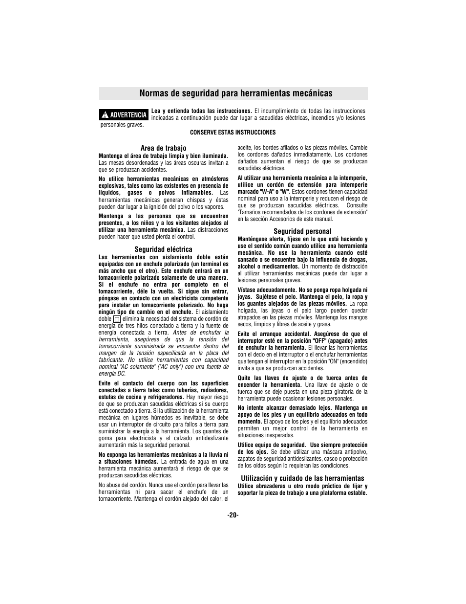 Normas de seguridad para herramientas mecánicas | Bosch 3365 User Manual | Page 20 / 32