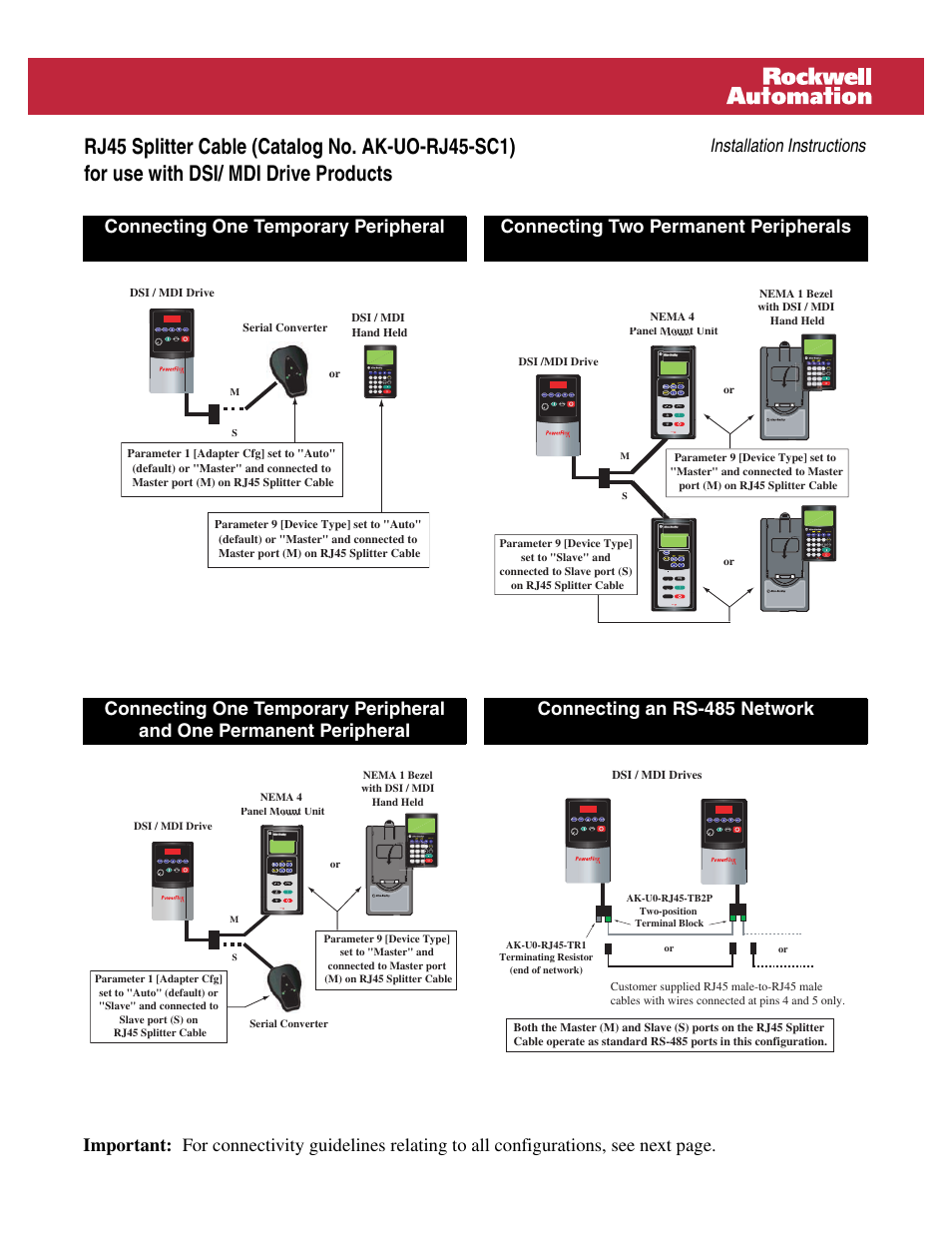 Rockwell Automation AK-U0-RJ45-SC1 RJ45 Splitter Cable Instructions (DSI MDI) User Manual | 2 pages