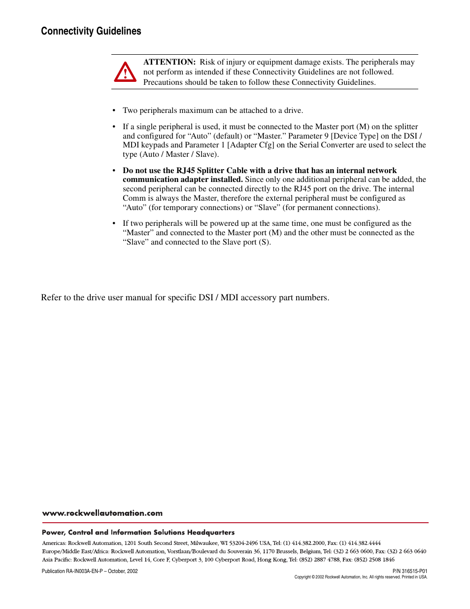Connectivity guidelines | Rockwell Automation AK-U0-RJ45-SC1 RJ45 Splitter Cable Instructions (DSI MDI) User Manual | Page 2 / 2