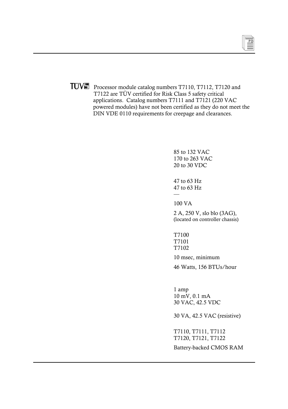 Safety considerations, Specifications | Rockwell Automation T71xx Regent+Plus Processor Modules 110 VAC, 220/240VAC and 24VDC User Manual | Page 13 / 15