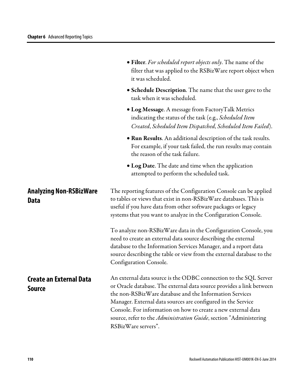 Analyzing non-rsbizware data, Create an external data source | Rockwell Automation FactoryTalk Historian Classic User Guide User Manual | Page 110 / 164