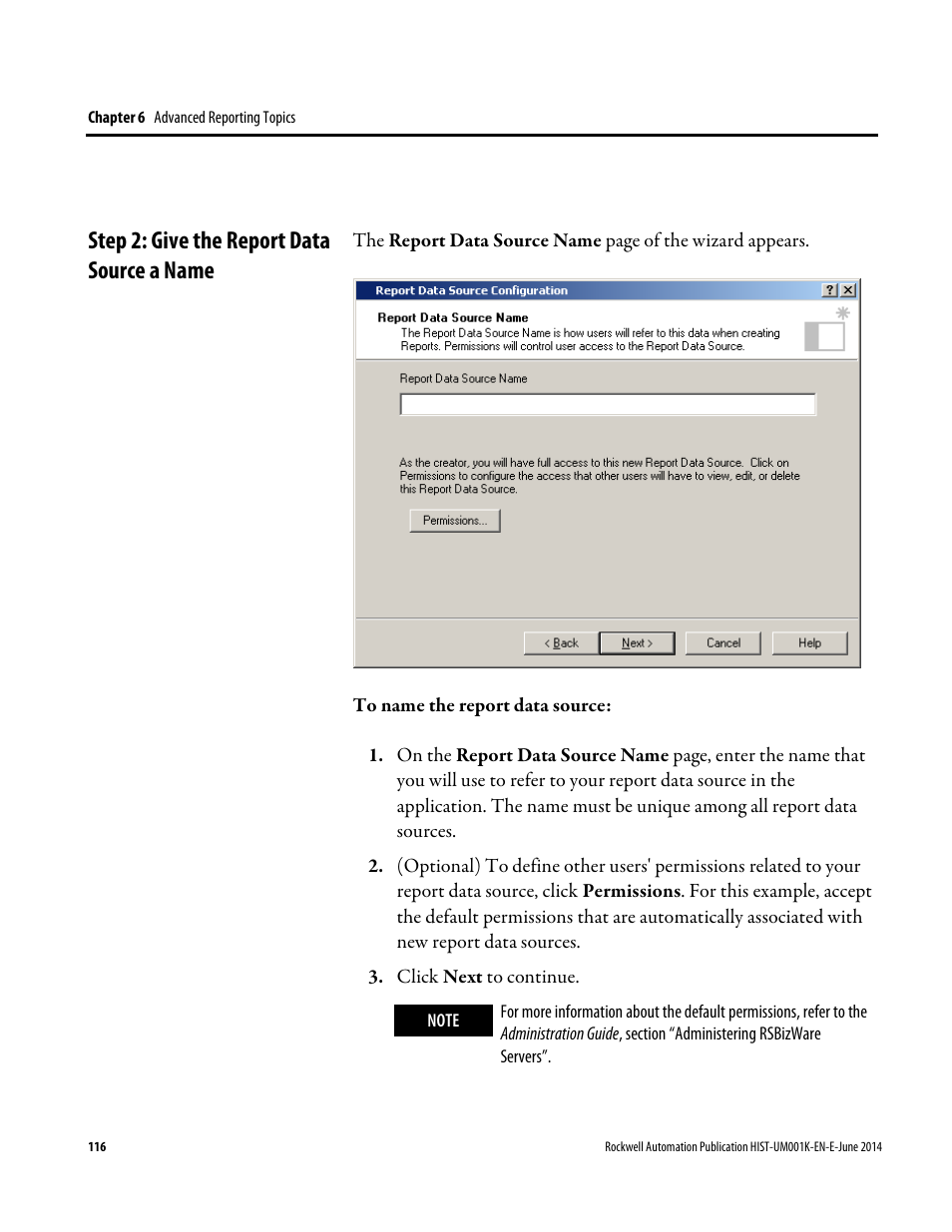 Step 2: give the report data source a name | Rockwell Automation FactoryTalk Historian Classic User Guide User Manual | Page 116 / 164