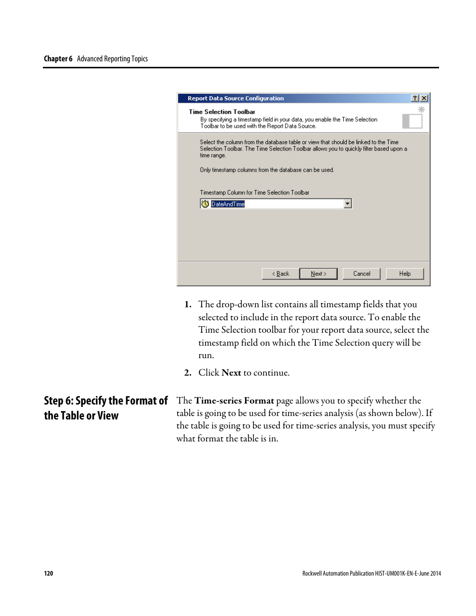 Step 6: specify the format of the table or view | Rockwell Automation FactoryTalk Historian Classic User Guide User Manual | Page 120 / 164