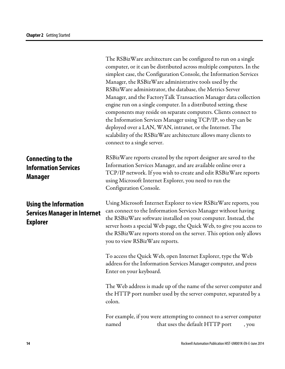 Connecting to the information services manager | Rockwell Automation FactoryTalk Historian Classic User Guide User Manual | Page 14 / 164