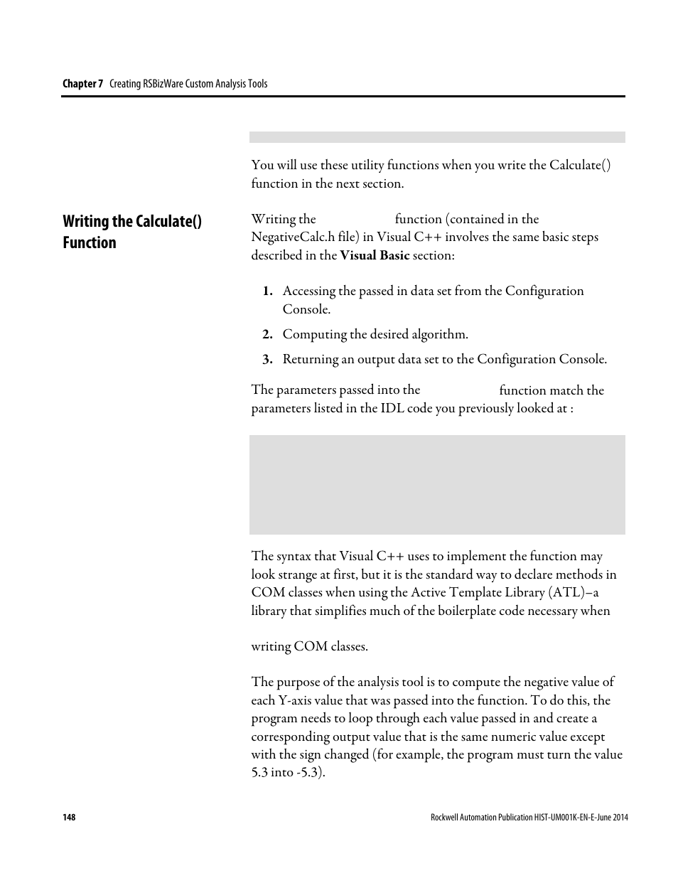 Writing the calculate() function | Rockwell Automation FactoryTalk Historian Classic User Guide User Manual | Page 148 / 164