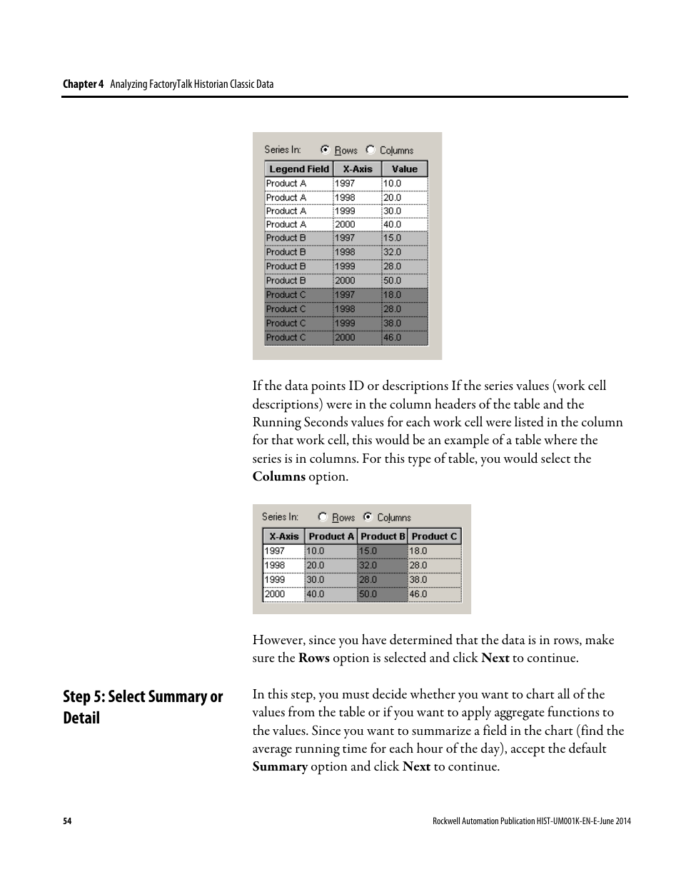 Step 5: select summary or detail | Rockwell Automation FactoryTalk Historian Classic User Guide User Manual | Page 54 / 164