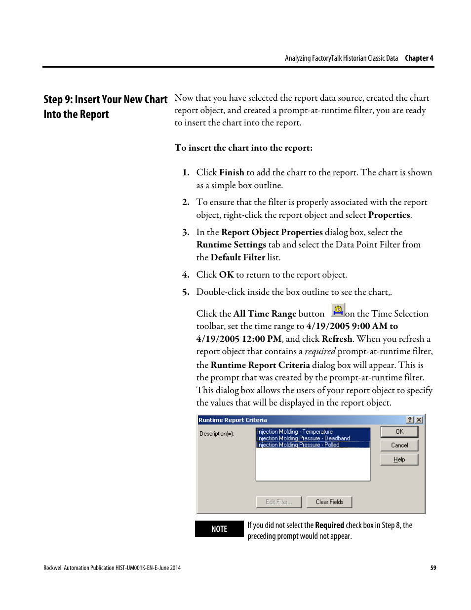 Step 9: insert your new chart into the report | Rockwell Automation FactoryTalk Historian Classic User Guide User Manual | Page 59 / 164