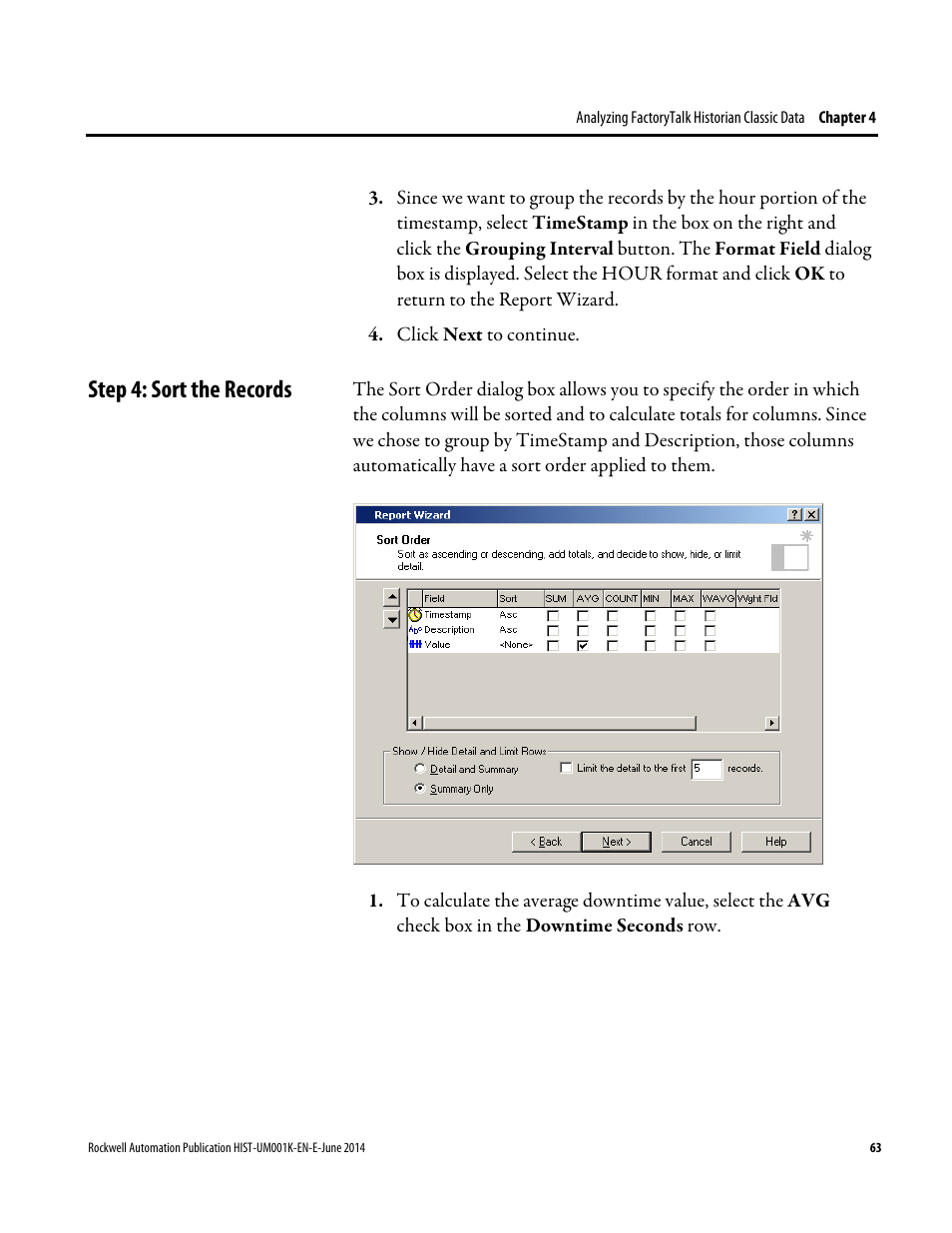 Step 4: sort the records | Rockwell Automation FactoryTalk Historian Classic User Guide User Manual | Page 63 / 164