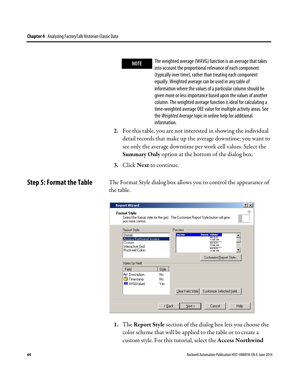 Step 5: format the table | Rockwell Automation FactoryTalk Historian Classic User Guide User Manual | Page 64 / 164