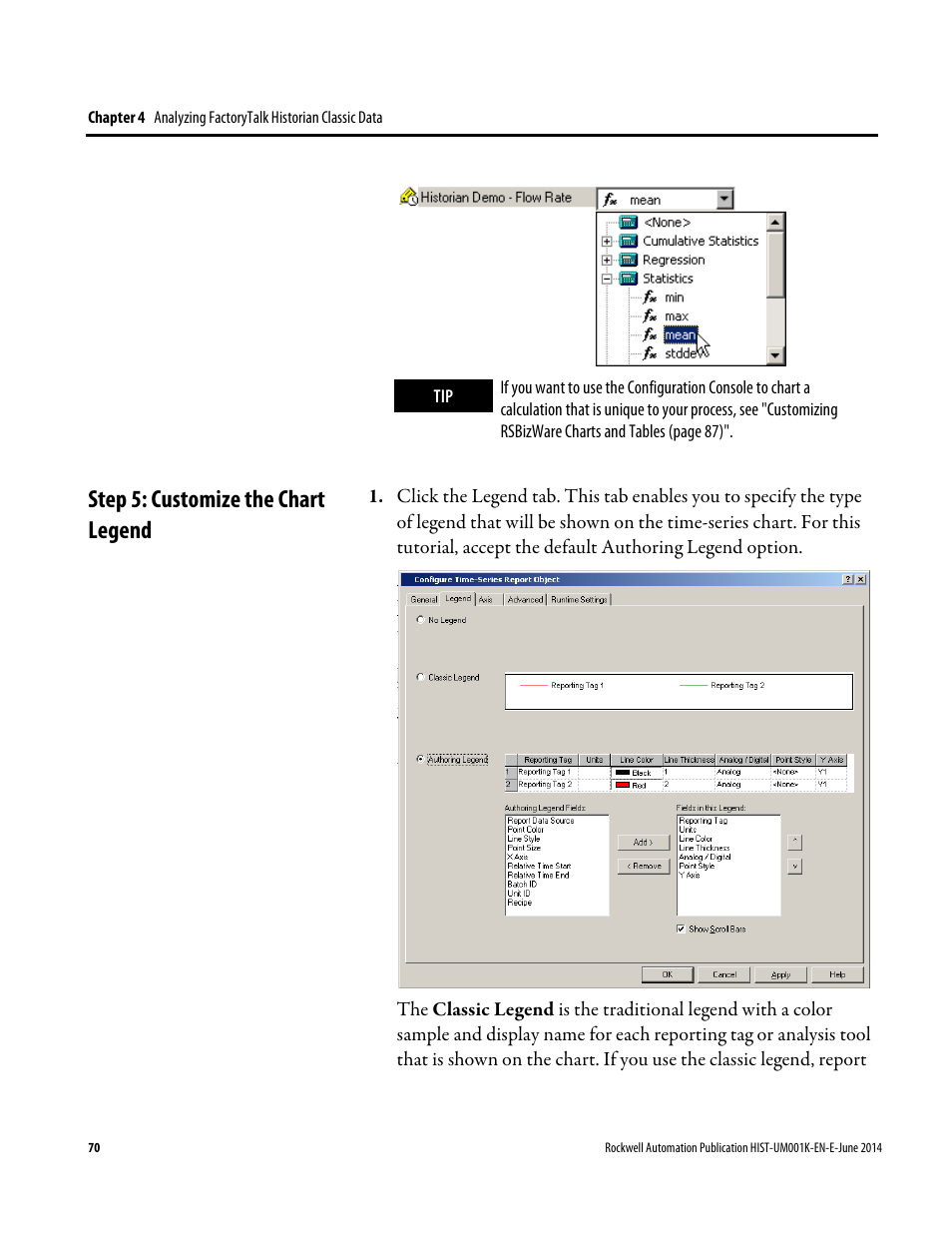 Step 5: customize the chart legend | Rockwell Automation FactoryTalk Historian Classic User Guide User Manual | Page 70 / 164