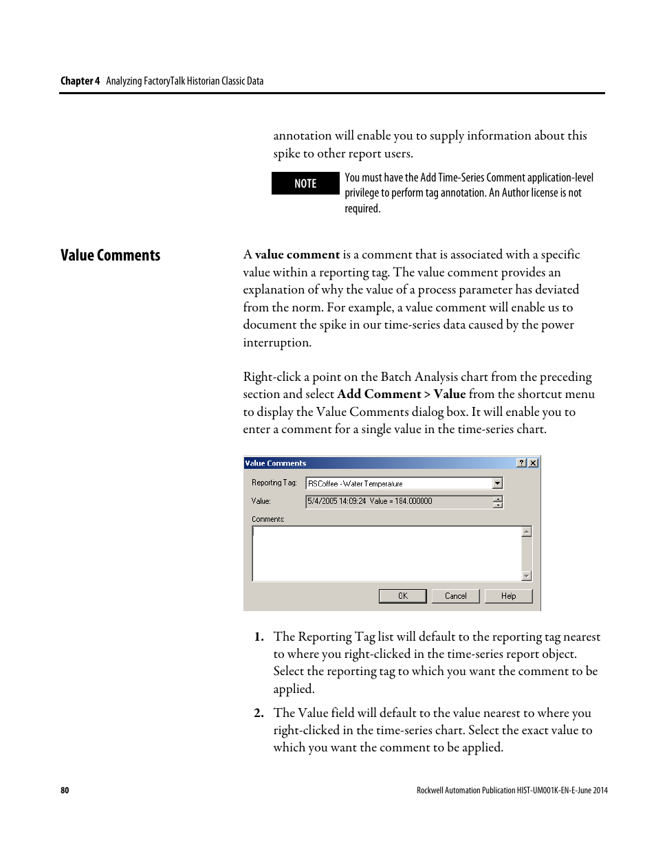 Value comments | Rockwell Automation FactoryTalk Historian Classic User Guide User Manual | Page 80 / 164