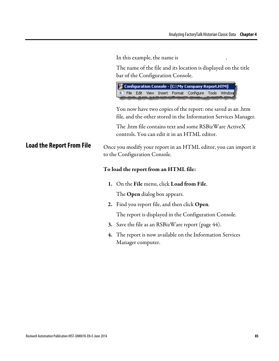 Load the report from file | Rockwell Automation FactoryTalk Historian Classic User Guide User Manual | Page 85 / 164