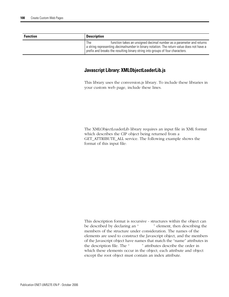 Javascript library: xmlobjectloaderlib.js | Rockwell Automation 1768-EWEB EtherNet/IP Web Server Module User Manual User Manual | Page 100 / 170