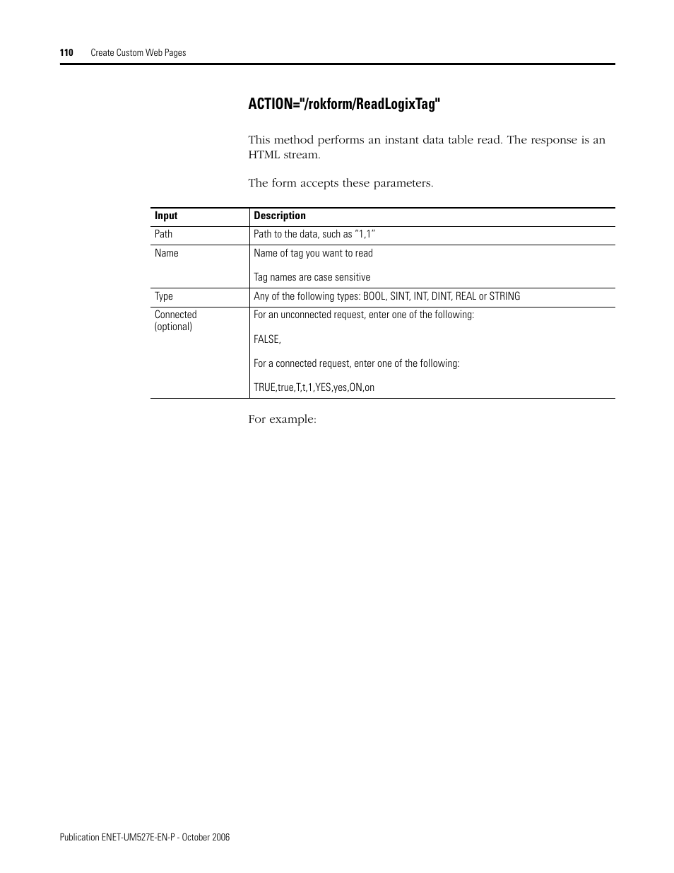 Action="/rokform/readlogixtag | Rockwell Automation 1768-EWEB EtherNet/IP Web Server Module User Manual User Manual | Page 110 / 170