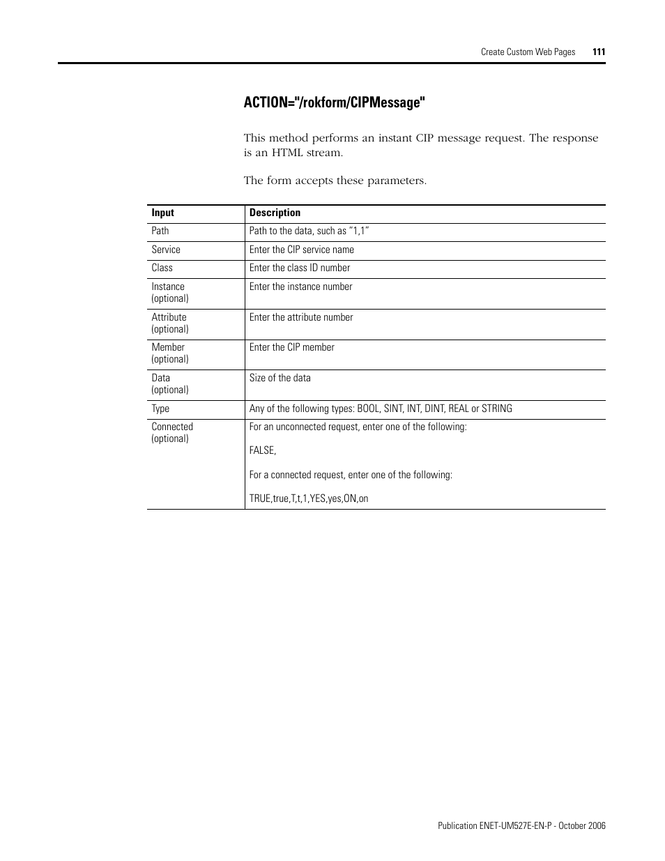 Action="/rokform/cipmessage | Rockwell Automation 1768-EWEB EtherNet/IP Web Server Module User Manual User Manual | Page 111 / 170