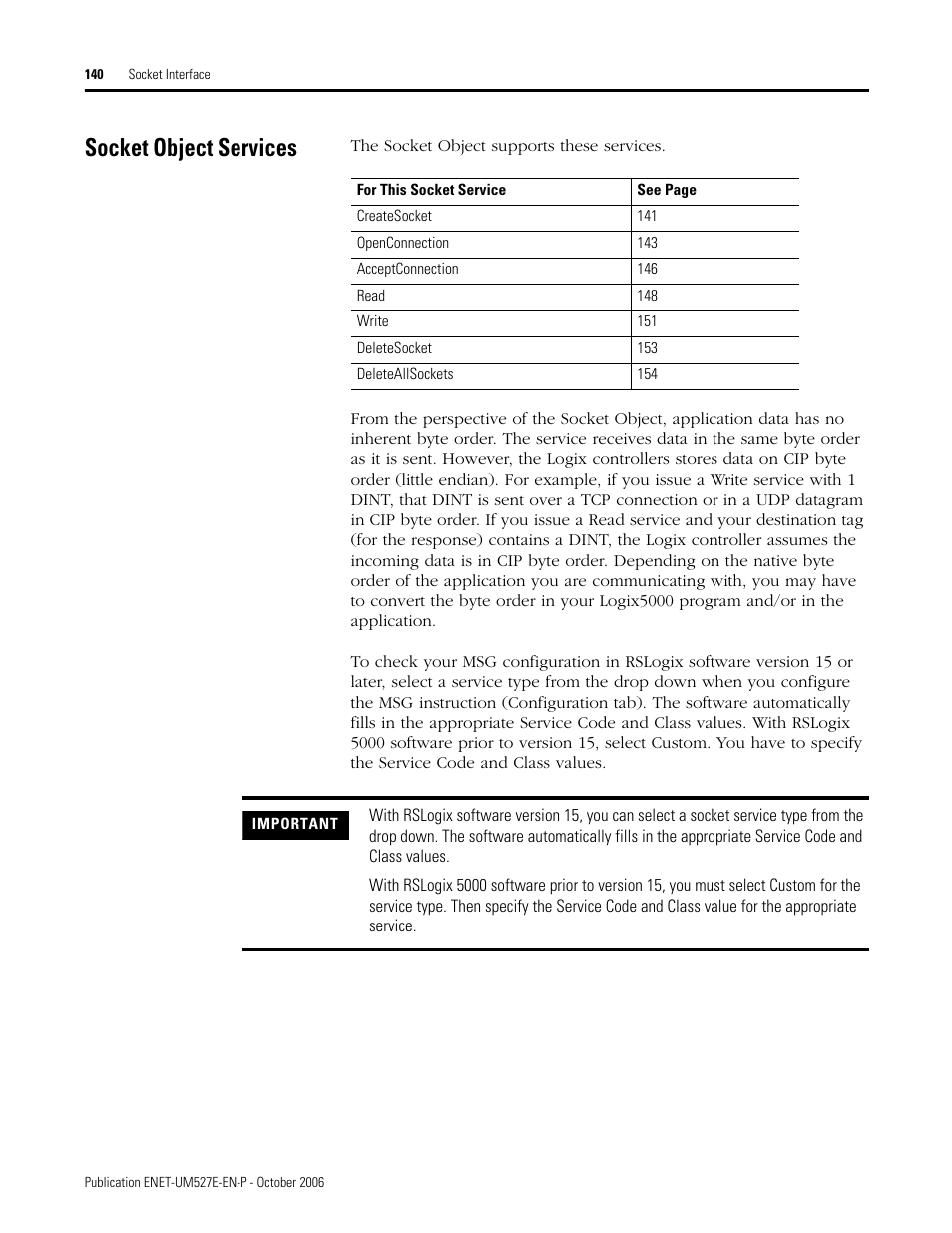 Socket object services | Rockwell Automation 1768-EWEB EtherNet/IP Web Server Module User Manual User Manual | Page 140 / 170