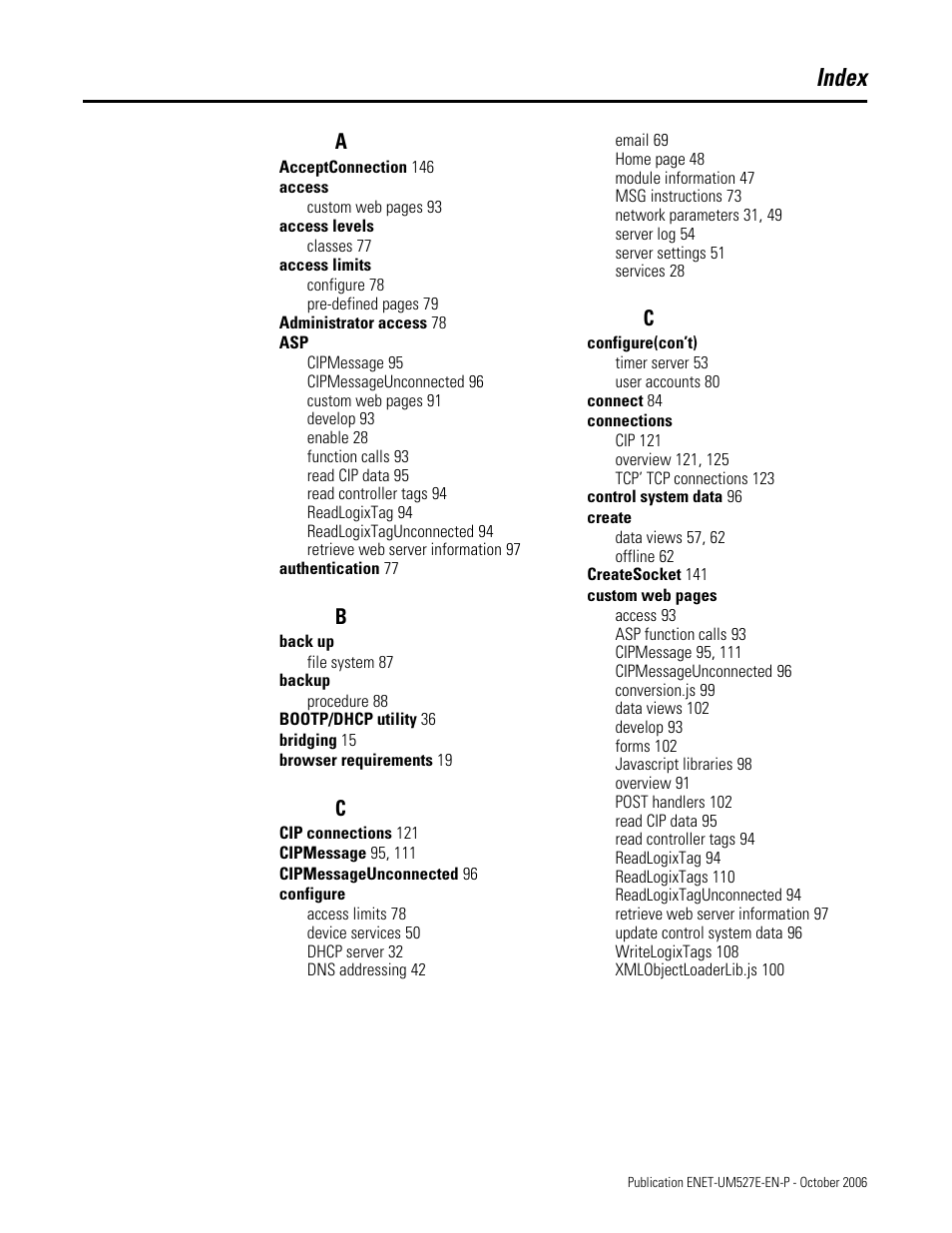 Index | Rockwell Automation 1768-EWEB EtherNet/IP Web Server Module User Manual User Manual | Page 163 / 170