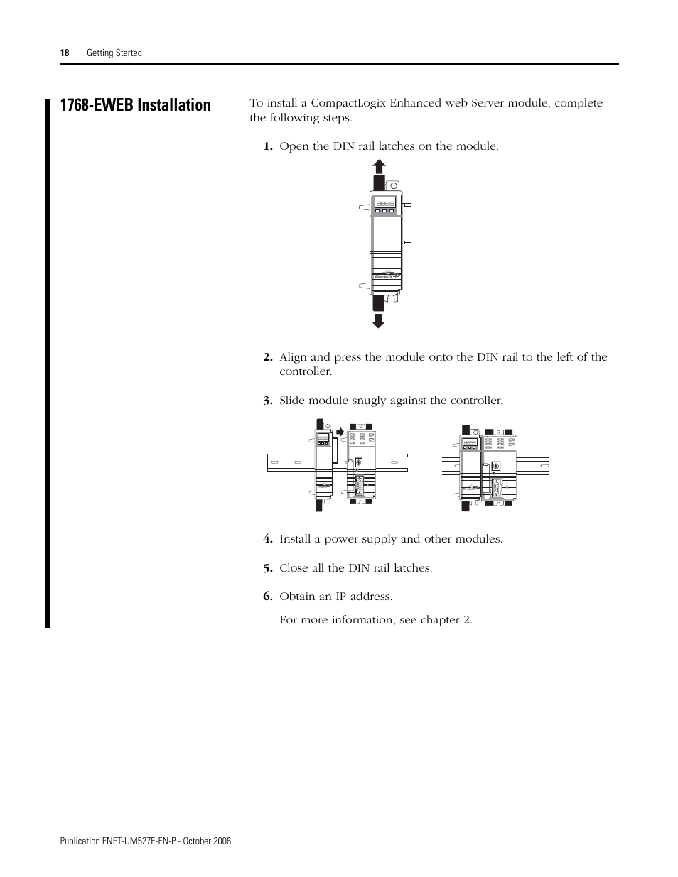 1768-eweb installation | Rockwell Automation 1768-EWEB EtherNet/IP Web Server Module User Manual User Manual | Page 18 / 170