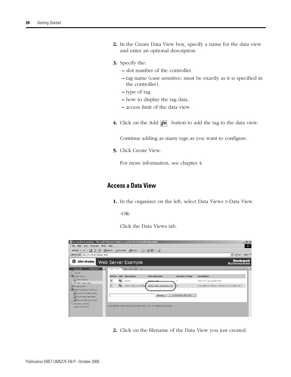 Access a data view | Rockwell Automation 1768-EWEB EtherNet/IP Web Server Module User Manual User Manual | Page 24 / 170