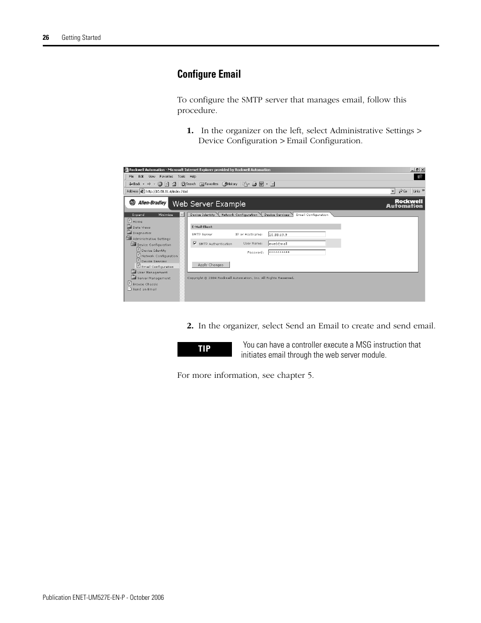 Configure email | Rockwell Automation 1768-EWEB EtherNet/IP Web Server Module User Manual User Manual | Page 26 / 170