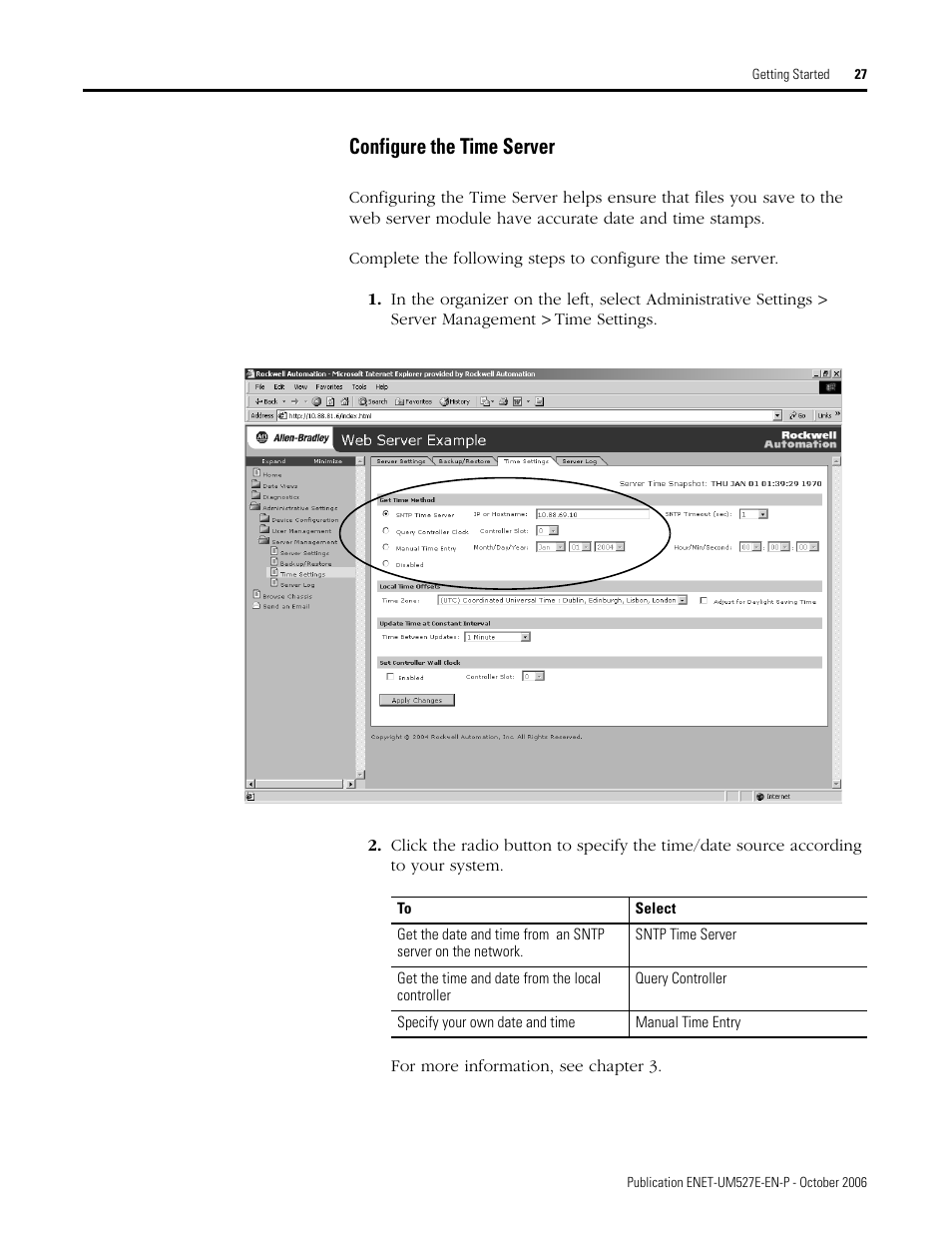 Configure the time server | Rockwell Automation 1768-EWEB EtherNet/IP Web Server Module User Manual User Manual | Page 27 / 170