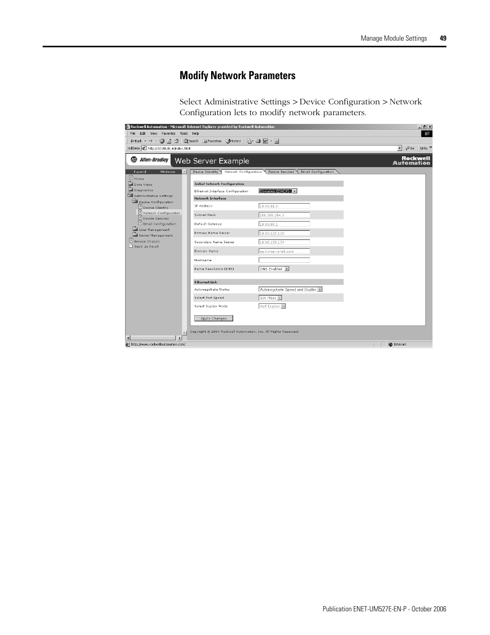 Modify network parameters | Rockwell Automation 1768-EWEB EtherNet/IP Web Server Module User Manual User Manual | Page 49 / 170