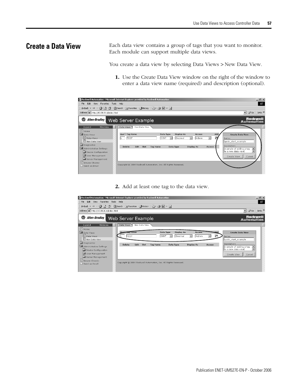 Create a data view | Rockwell Automation 1768-EWEB EtherNet/IP Web Server Module User Manual User Manual | Page 57 / 170