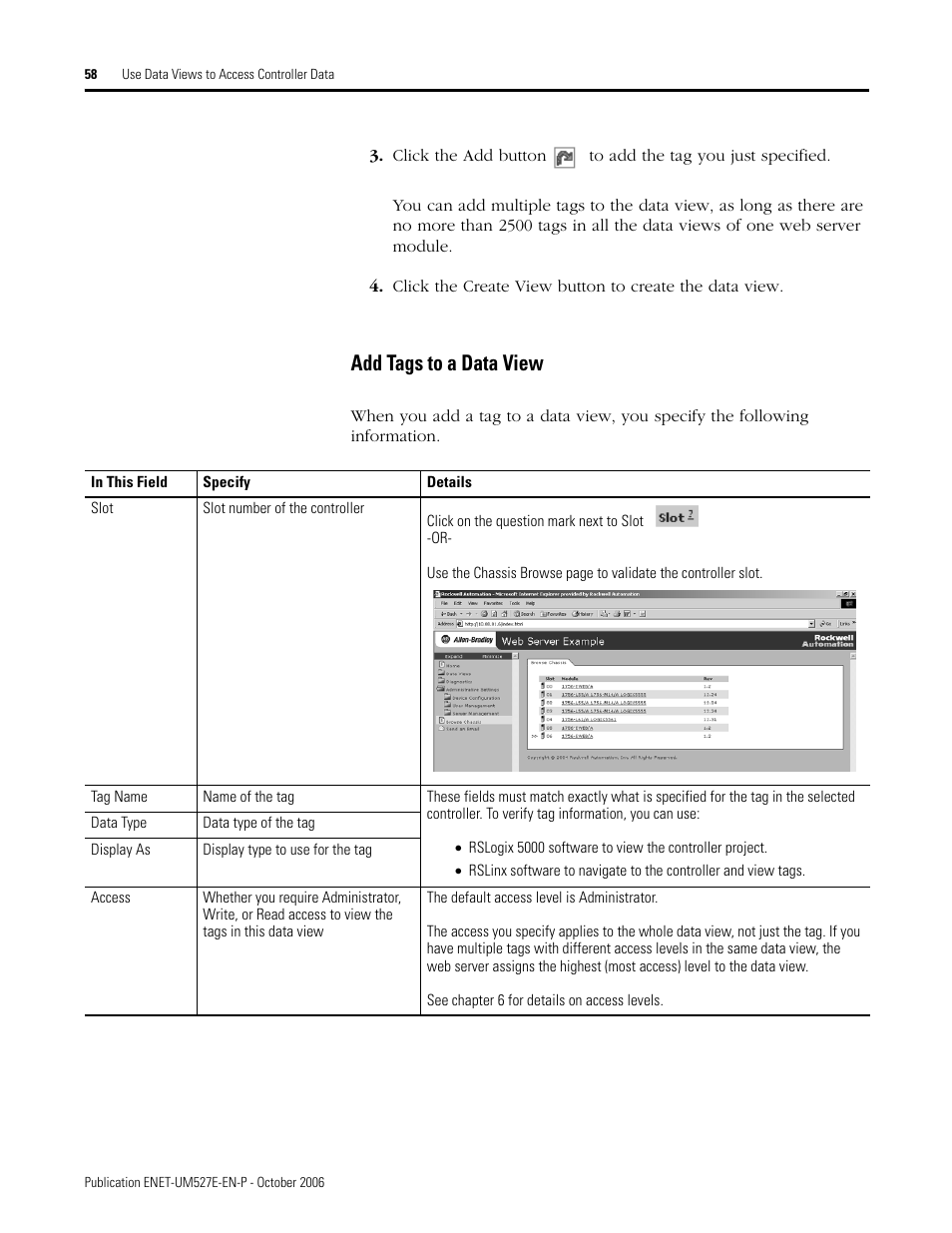 Add tags to a data view | Rockwell Automation 1768-EWEB EtherNet/IP Web Server Module User Manual User Manual | Page 58 / 170