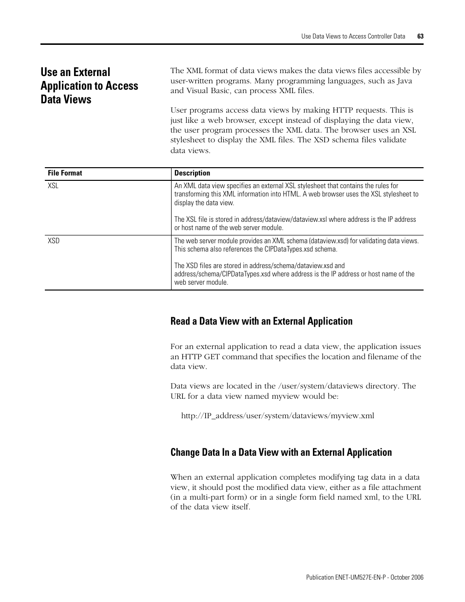 Use an external application to access data views, Read a data view with an external application | Rockwell Automation 1768-EWEB EtherNet/IP Web Server Module User Manual User Manual | Page 63 / 170