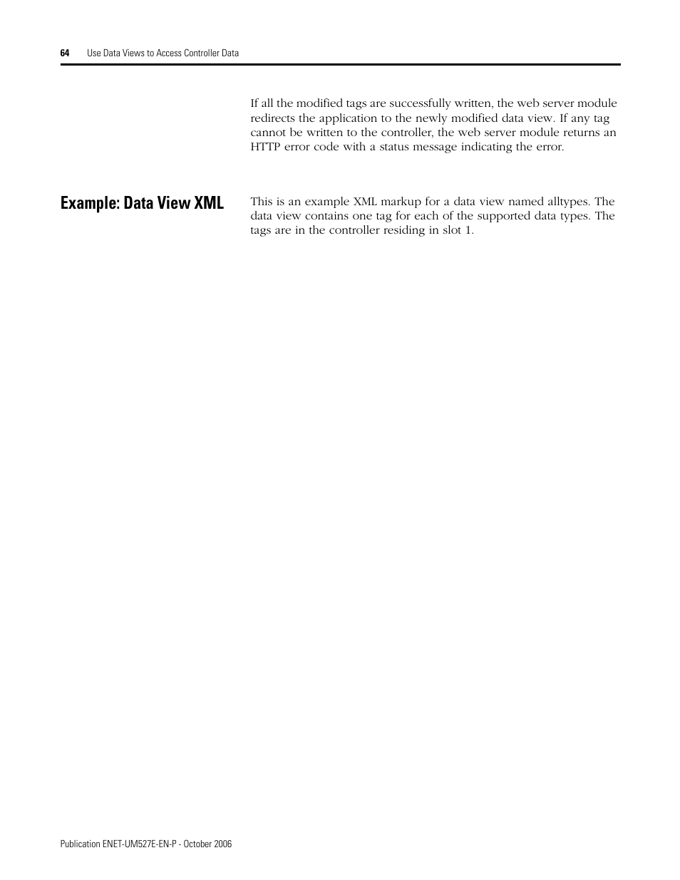 Example: data view xml | Rockwell Automation 1768-EWEB EtherNet/IP Web Server Module User Manual User Manual | Page 64 / 170