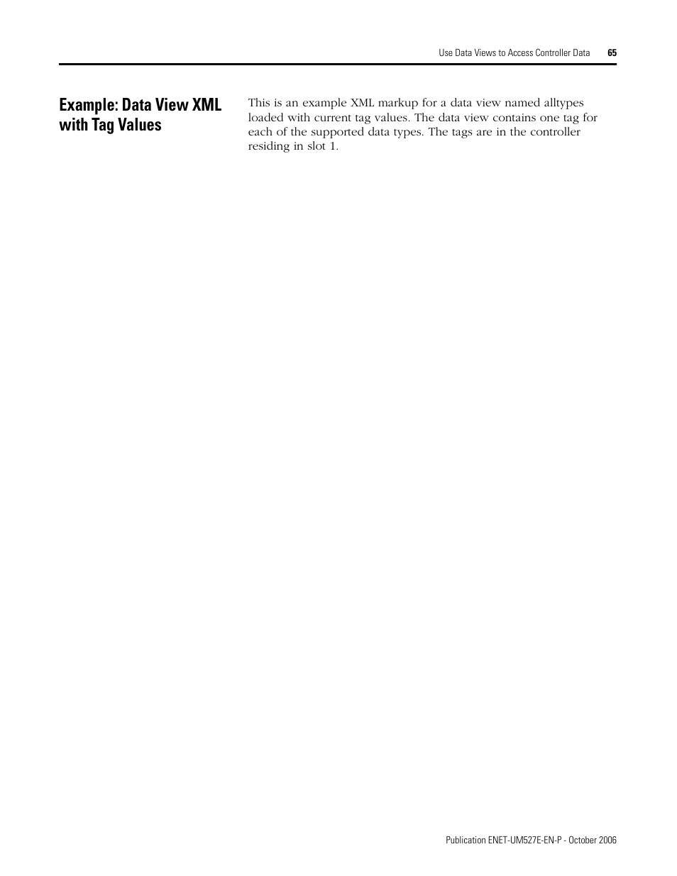 Example: data view xml with tag values | Rockwell Automation 1768-EWEB EtherNet/IP Web Server Module User Manual User Manual | Page 65 / 170
