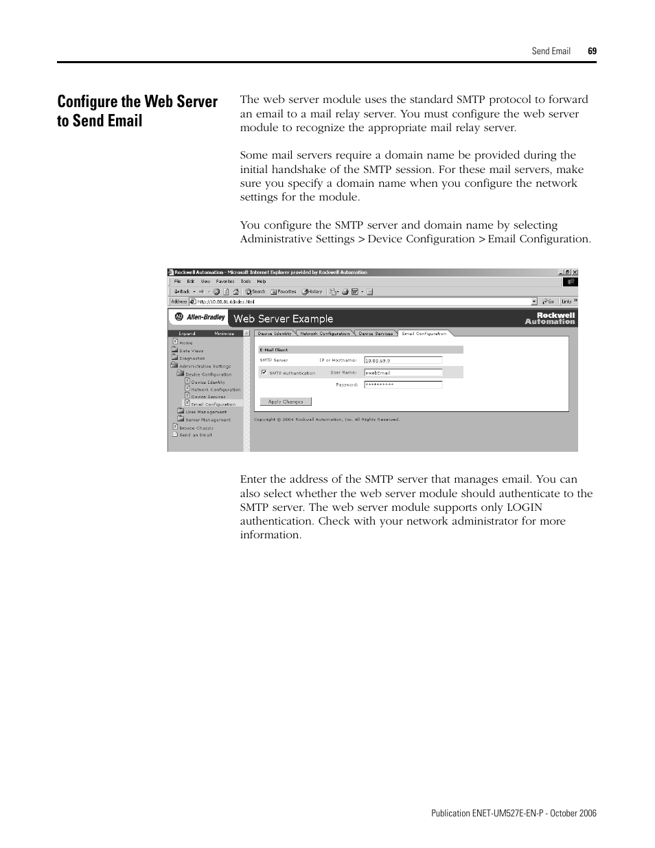 Configure the web server to send email | Rockwell Automation 1768-EWEB EtherNet/IP Web Server Module User Manual User Manual | Page 69 / 170