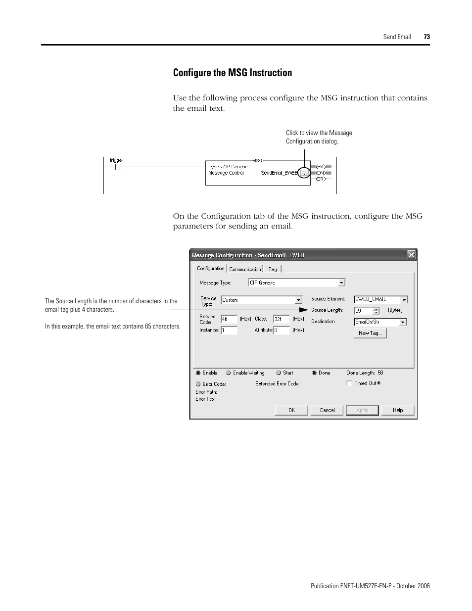 Configure the msg instruction | Rockwell Automation 1768-EWEB EtherNet/IP Web Server Module User Manual User Manual | Page 73 / 170