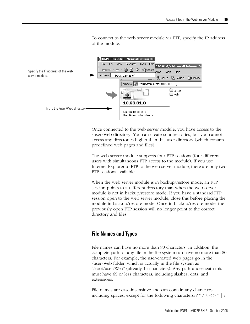 File names and types | Rockwell Automation 1768-EWEB EtherNet/IP Web Server Module User Manual User Manual | Page 85 / 170