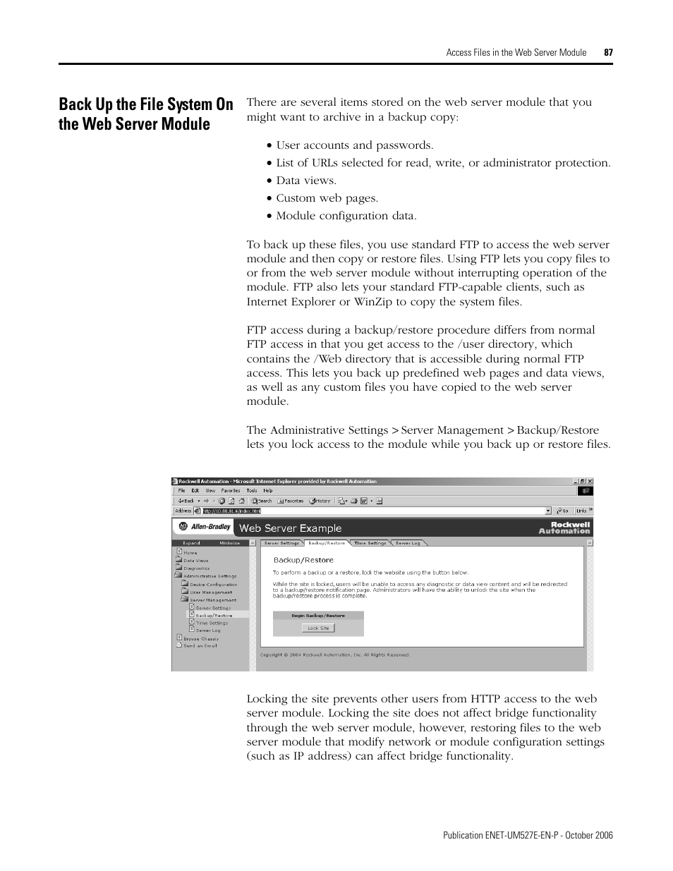 Back up the file system on the web server module | Rockwell Automation 1768-EWEB EtherNet/IP Web Server Module User Manual User Manual | Page 87 / 170