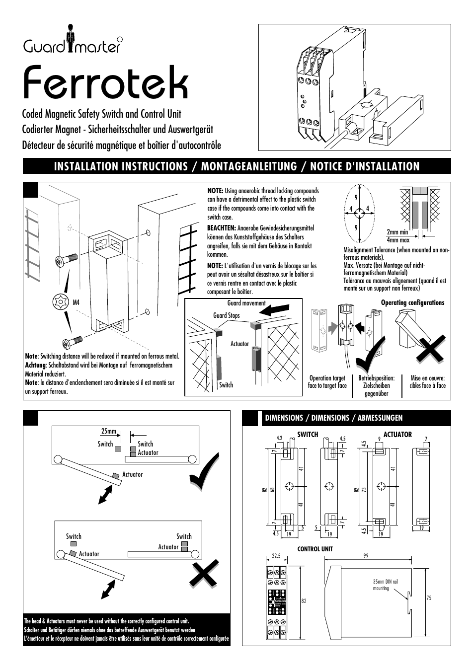 Rockwell Automation Ferrotek Coded Magnetic Safety Switch Control Unit User Manual | 2 pages