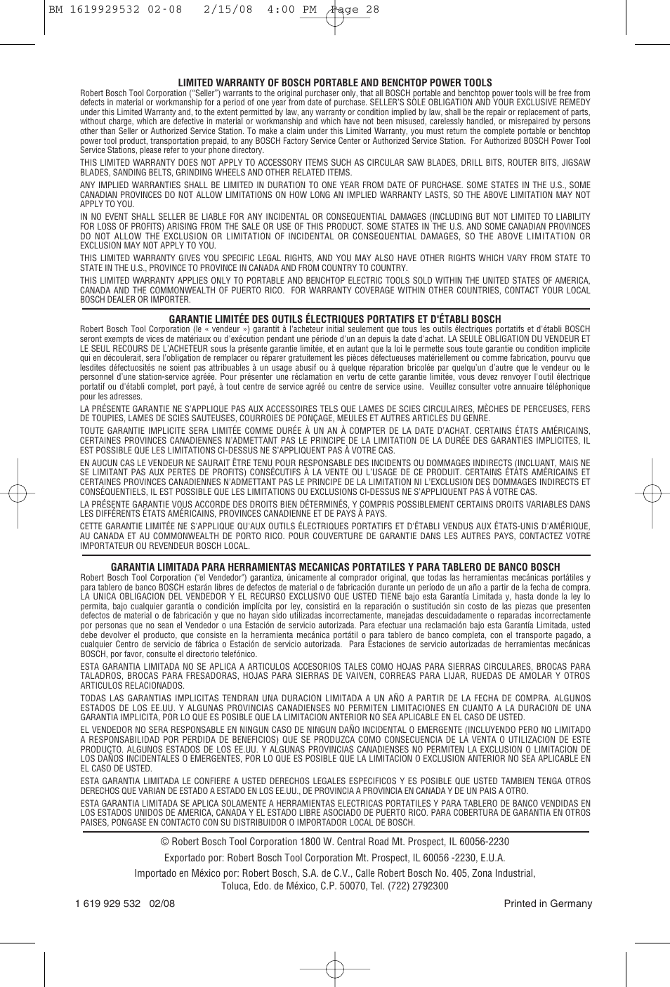 Bosch 11236VS User Manual | Page 28 / 28