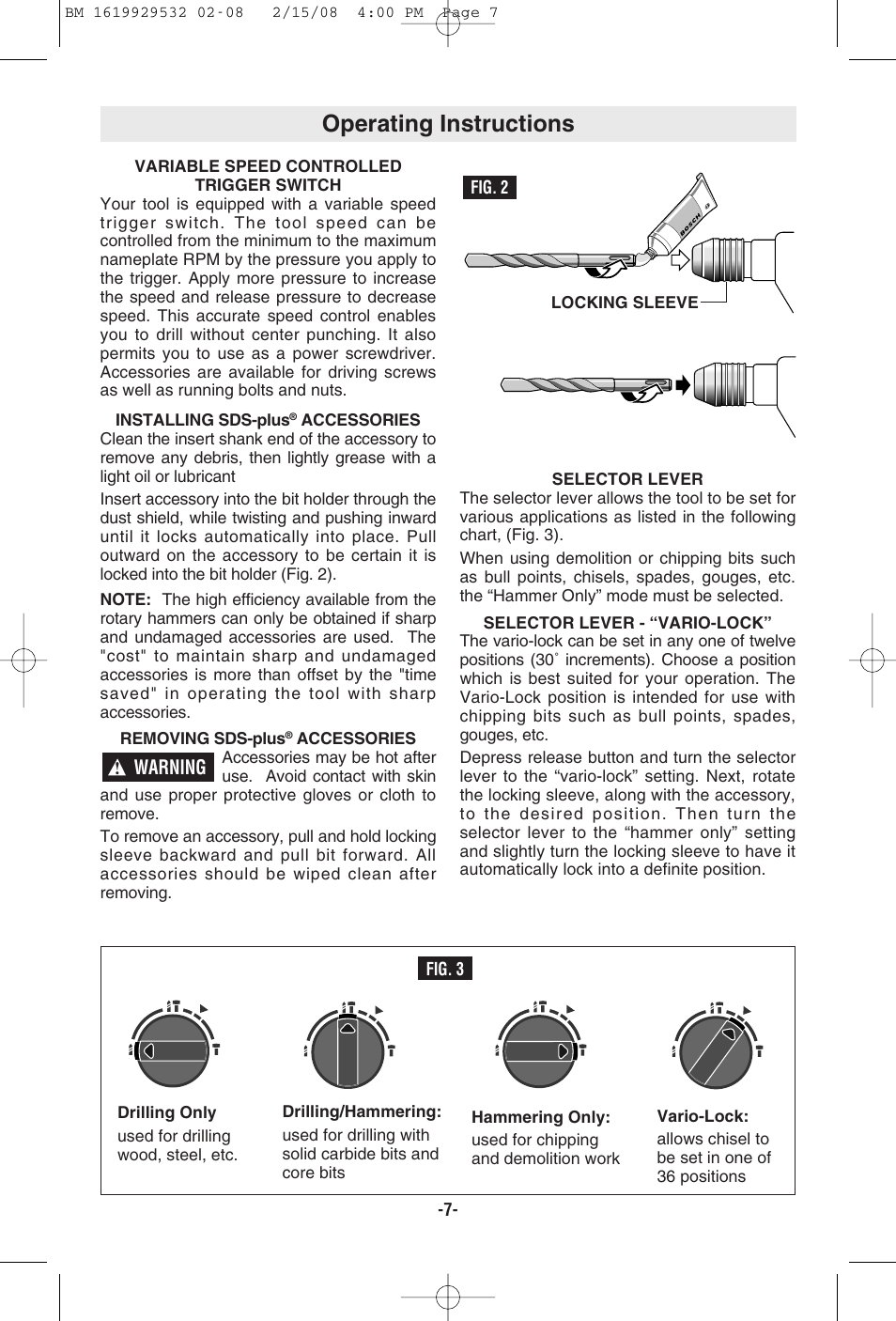 Operating instructions | Bosch 11236VS User Manual | Page 7 / 28