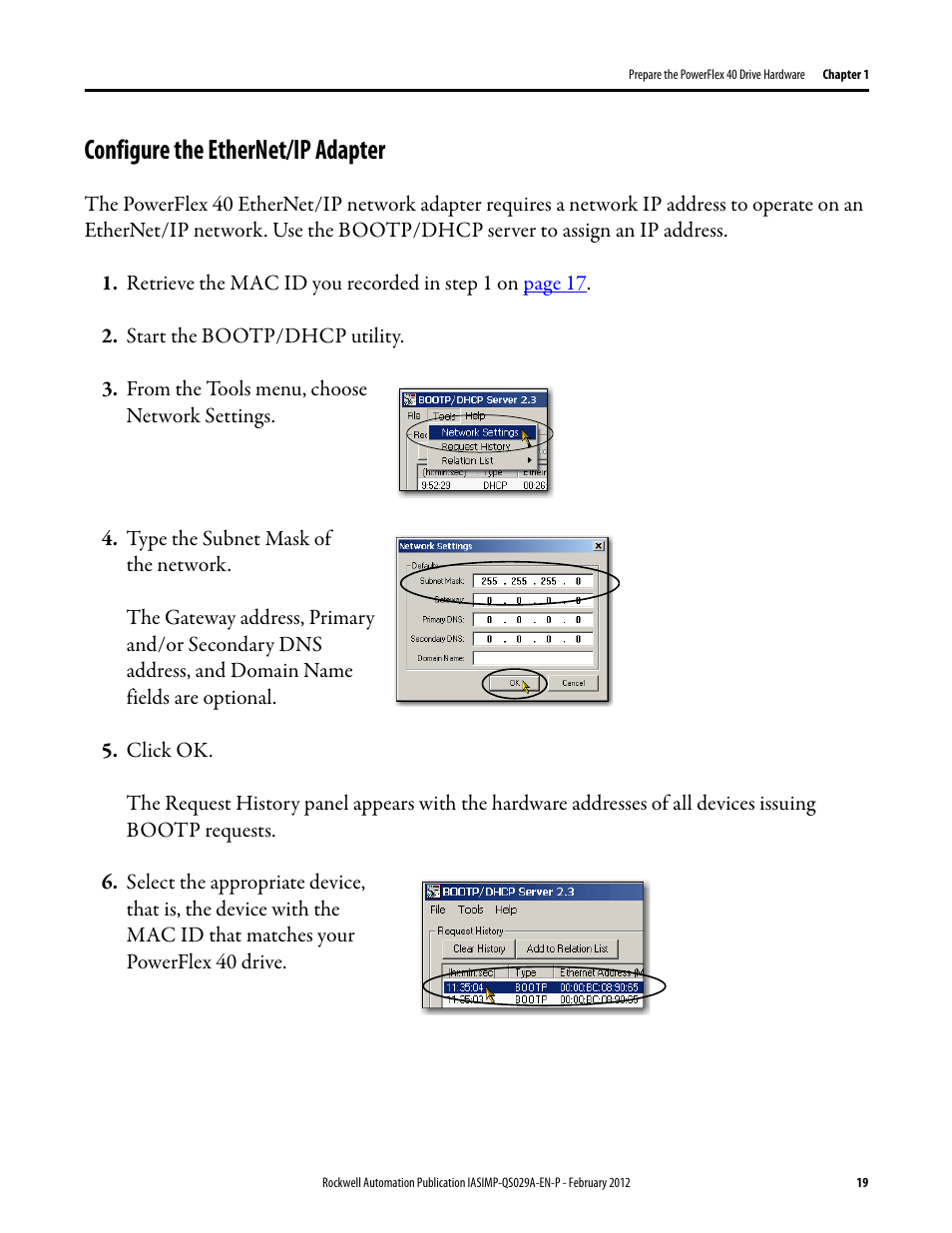 Configure the ethernet/ip adapter, Configure the, Ethernet/ip adapter | Rockwell Automation Logix5000 Systems: Connecting PowerFlex 40 Drives over an EtherNet/IP Network Quick Start User Manual | Page 19 / 36