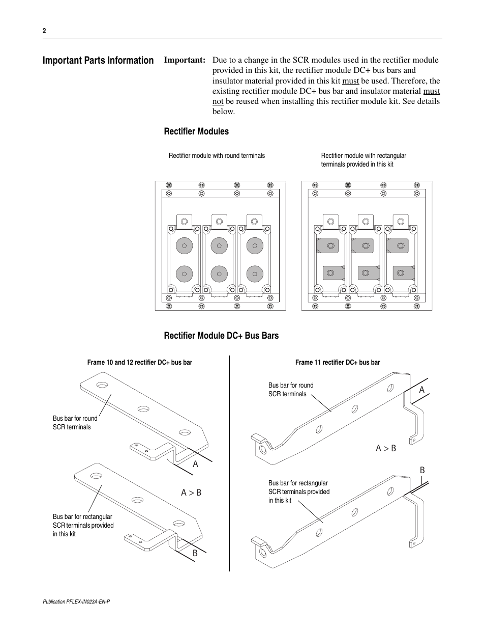 Important parts information | Rockwell Automation 20D PowerFlex 700S and 700H Frame 10...12 Rectifier Module Replacement Kit User Manual | Page 2 / 50