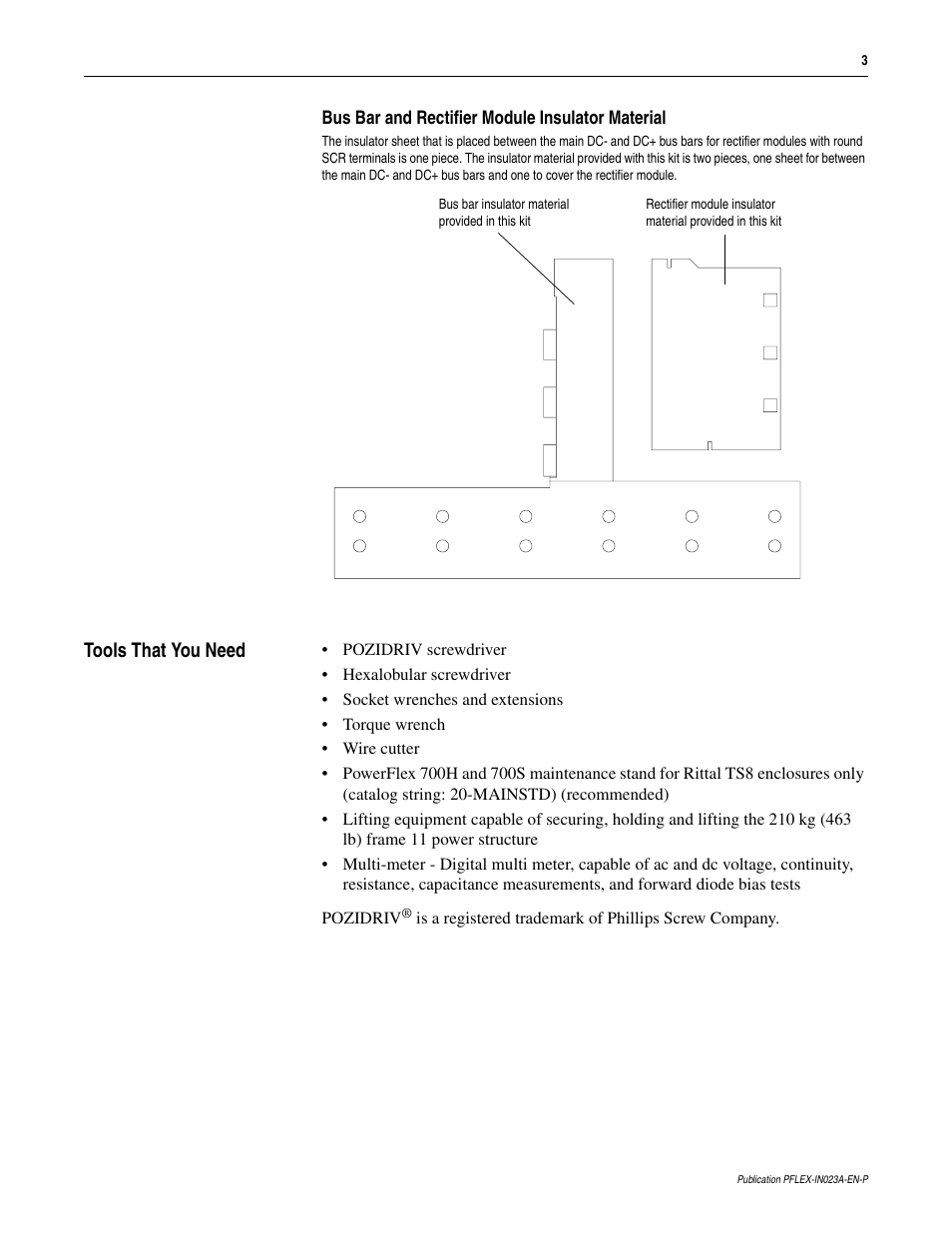 Tools that you need | Rockwell Automation 20D PowerFlex 700S and 700H Frame 10...12 Rectifier Module Replacement Kit User Manual | Page 3 / 50