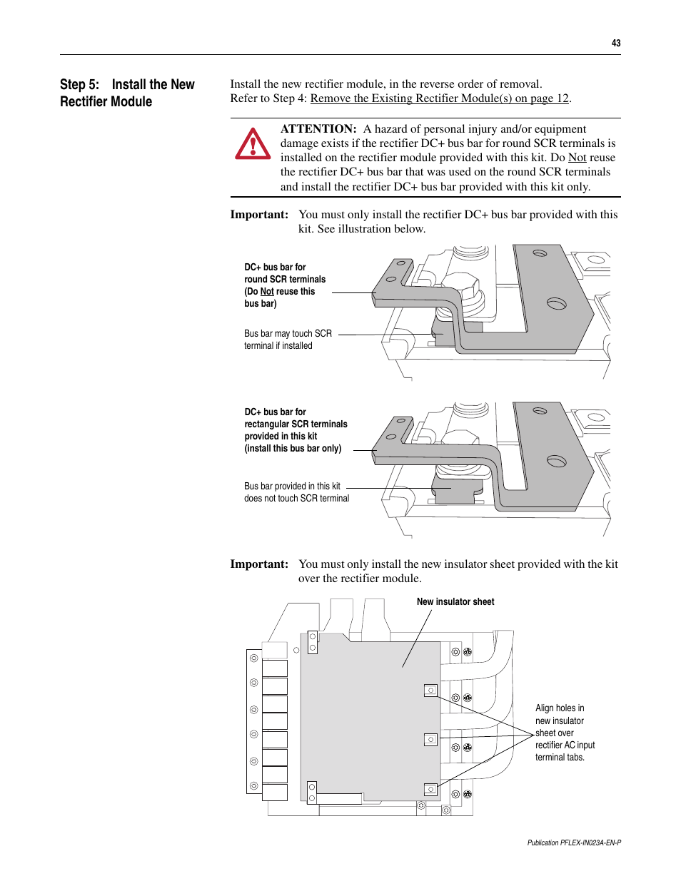 Step 5: install the new rectifier module | Rockwell Automation 20D PowerFlex 700S and 700H Frame 10...12 Rectifier Module Replacement Kit User Manual | Page 43 / 50