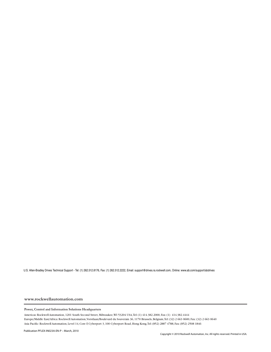 Publication pflex-in023a-en-p | Rockwell Automation 20D PowerFlex 700S and 700H Frame 10...12 Rectifier Module Replacement Kit User Manual | Page 50 / 50