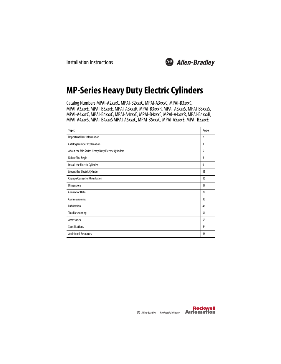 Rockwell Automation MPAI Heavy Duty Electric Cylinders User Manual | 68 pages